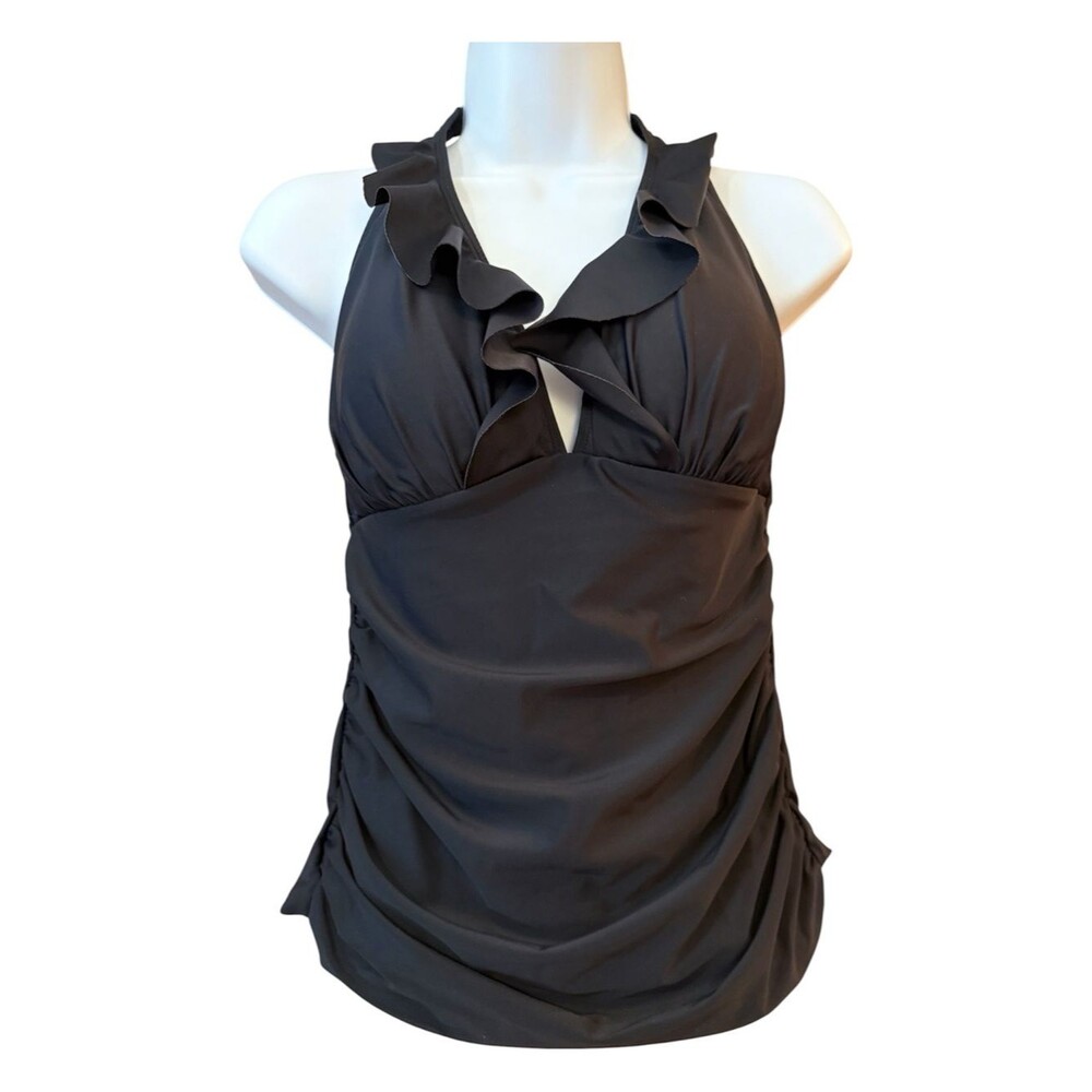 Ellen Tracy Black Ruffle Halter Swim Top 8